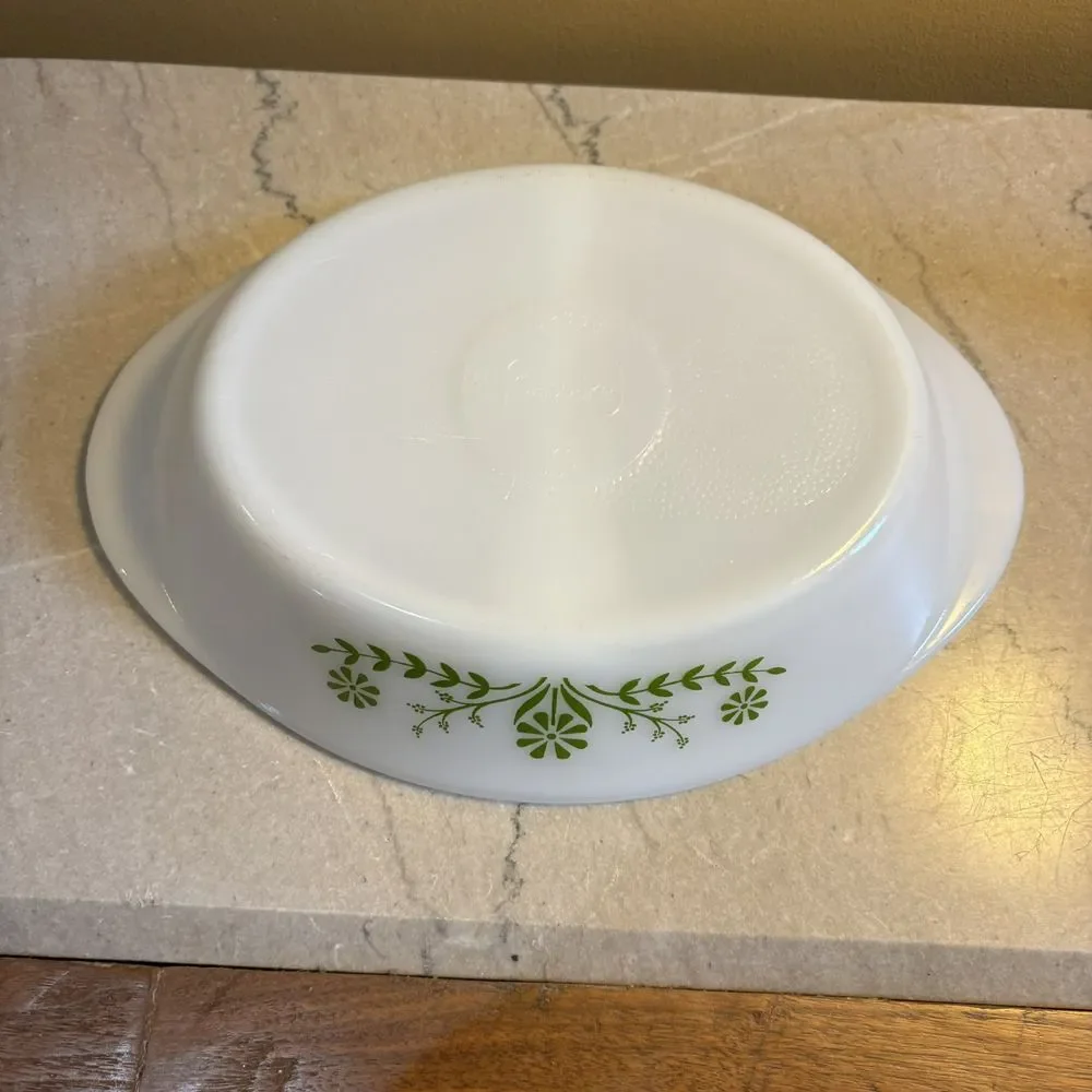 Glasbake Green Crazy Oval Divided Casserole Dish‎ J2352 MilkGlass Vintage
